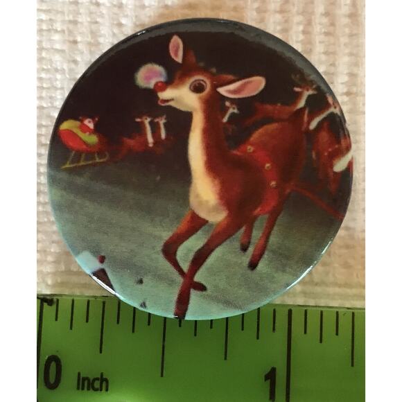 Vintage Pinback Collectible Button Rudolph Reindeer Christmas Retro 1.25 Inches - Picture 2 of 3